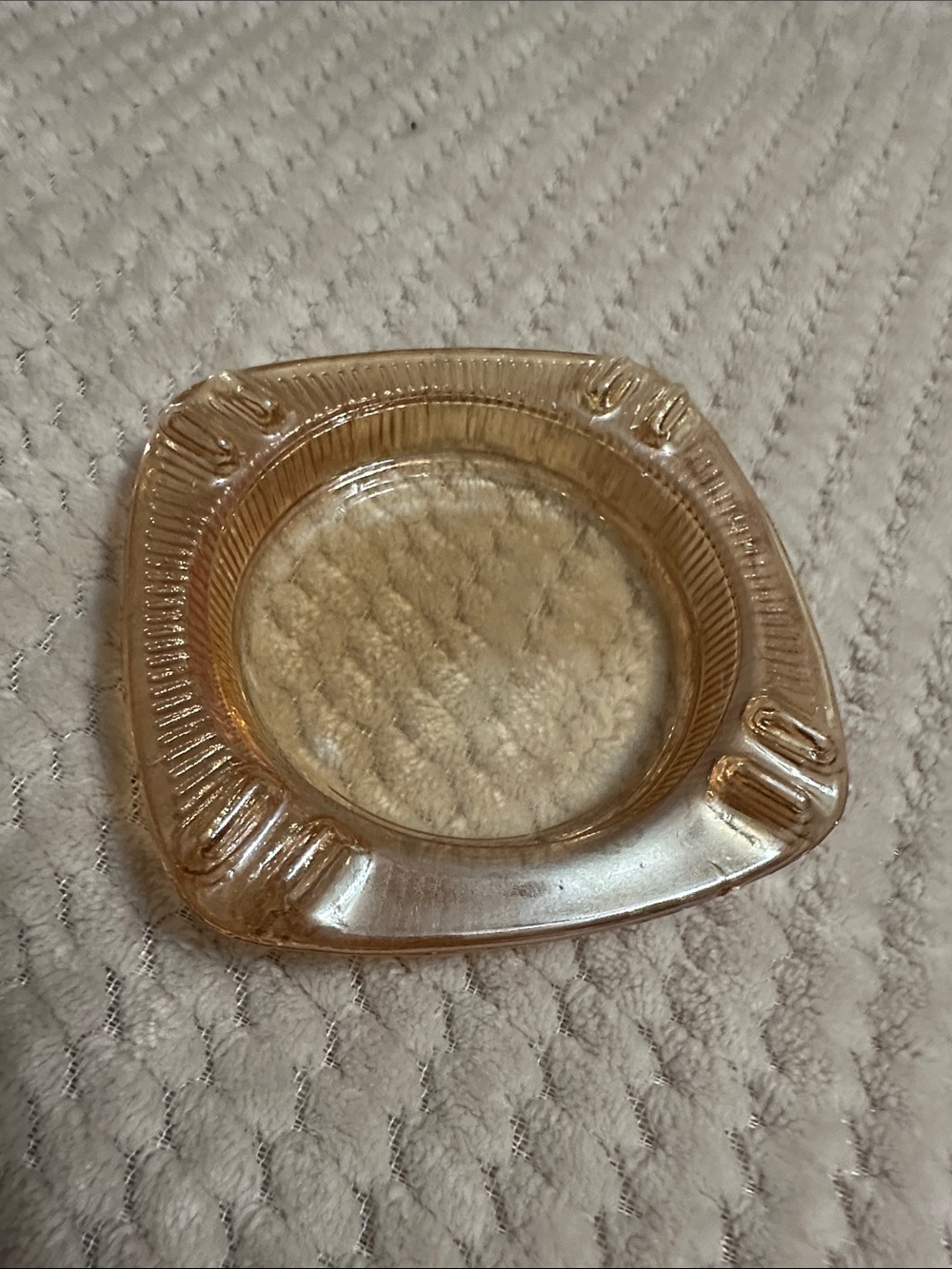 Vintage Carnival Glass Ashtray Marigold Yellow Tint ~ 4”